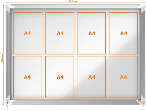 Avizier Premium Plus, interior, otel emailat, 8x A4, geam glisant si cheie, magnetic, alb NOBO 