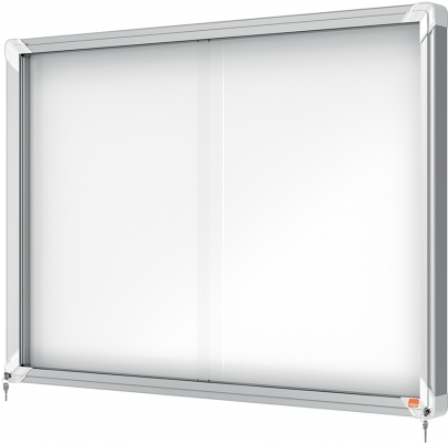 Avizier Premium Plus, interior, otel emailat, 8x A4, geam glisant si cheie, magnetic, alb NOBO 