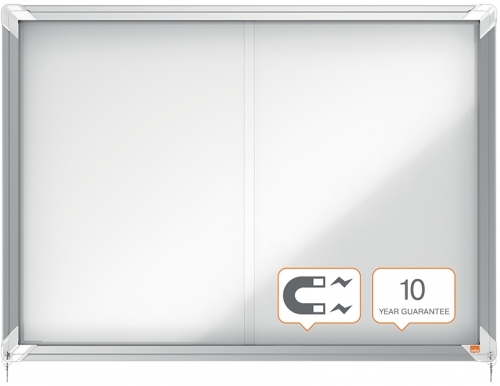Avizier Premium Plus, interior, otel emailat, 8x A4, geam glisant si cheie, magnetic, alb NOBO 