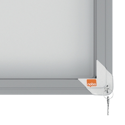 Avizier Premium Plus, interior, otel emailat, 8x A4, geam glisant si cheie, magnetic, alb NOBO 