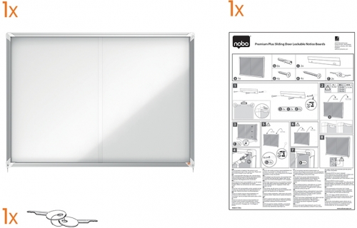Avizier Premium Plus, interior, otel emailat, 8x A4, geam glisant si cheie, magnetic, alb NOBO 