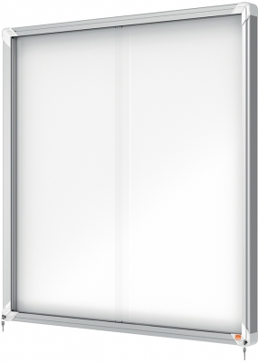 Avizier Premium Plus, interior, otel emailat, 12x A4, geam glisant si cheie, magnetic, alb NOBO