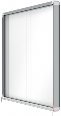 Avizier Premium Plus, interior, otel emailat, 18x A4, geam glisant si cheie, magnetic, alb NOBO