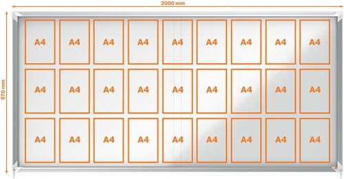 Avizier Premium Plus, interior, otel emailat, 27x A4, geam glisant si cheie, magnetic, alb NOBO 