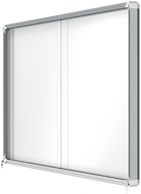 Avizier Premium Plus, interior, otel emailat, 27x A4, geam glisant si cheie, magnetic, alb NOBO 