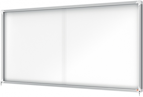 Avizier Premium Plus, interior, otel emailat, 27x A4, geam glisant si cheie, magnetic, alb NOBO 