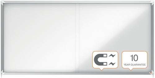 Avizier Premium Plus, interior, otel emailat, 27x A4, geam glisant si cheie, magnetic, alb NOBO 
