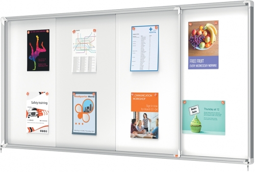 Avizier Premium Plus, interior, otel emailat, 27x A4, geam glisant si cheie, magnetic, alb NOBO 