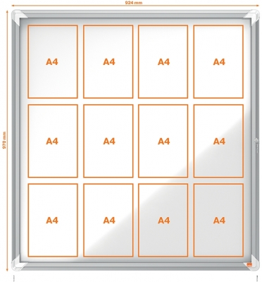 Avizier Premium Plus, exterior, otel emailat, 12x A4, cu usa si cheie, magnetic, alb NOBO 