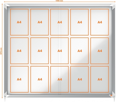Avizier Premium Plus, interior, otel emailat, 15x A4, geam glisant si cheie, magnetic, alb NOBO 