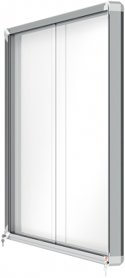 Avizier Premium Plus, interior, otel emailat, 15x A4, geam glisant si cheie, magnetic, alb NOBO 