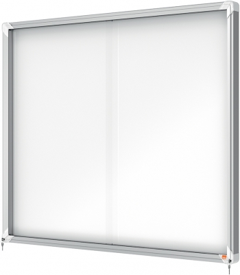 Avizier Premium Plus, interior, otel emailat, 15x A4, geam glisant si cheie, magnetic, alb NOBO 