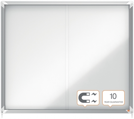 Avizier Premium Plus, interior, otel emailat, 15x A4, geam glisant si cheie, magnetic, alb NOBO 