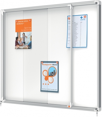 Avizier Premium Plus, interior, otel emailat, 15x A4, geam glisant si cheie, magnetic, alb NOBO 