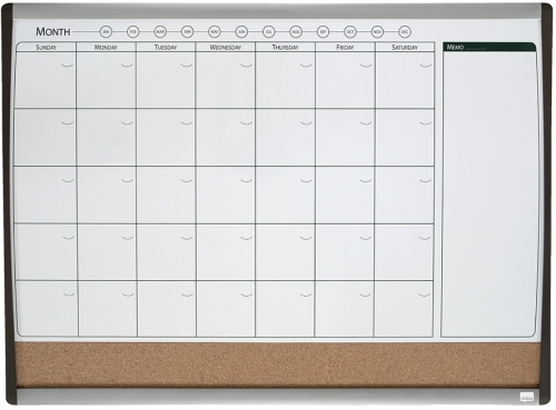 Organizator Combo, lunar, magnetic si pluta, 58.5x43 cm, include marker, burete si magneti, negru NOBO