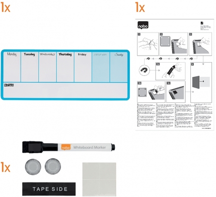 Organizator, saptamanal, magnetic, 14 x 36 cm, include marker si magneti, albastru NOBO