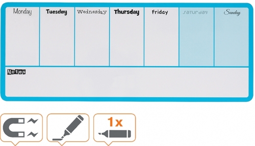 Organizator, saptamanal, magnetic, 14 x 36 cm, include marker si magneti, albastru NOBO
