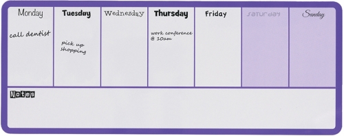 Organizator, saptamanal, magnetic, 14 x 36 cm, include marker si magneti, mov NOBO