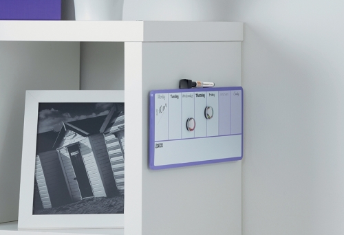 Organizator, saptamanal, magnetic, 14 x 36 cm, include marker si magneti, mov NOBO