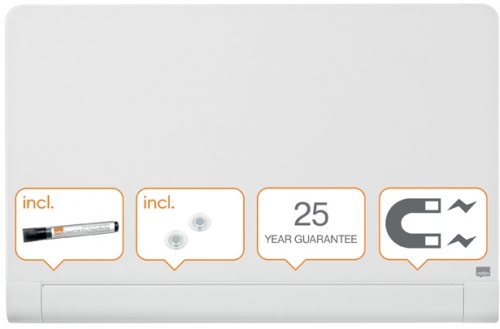 Tabla de sticla alb, Impression pro, 100x56 cm, magnetica, colturi rotunjite, include marker, tavita, magneti, Nobo