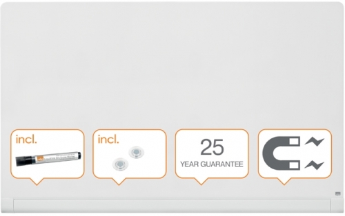 Tabla de sticla alb, Impression pro, 190x100 cm, magnetica, colturi rotunjite, include marker, tavita, magneti, Nobo