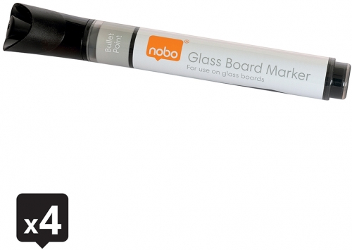 Marker pentru table si flipcharturi din sticla, varf rotund 3 mm, standard, 4 buc/cutie, negru NOBO