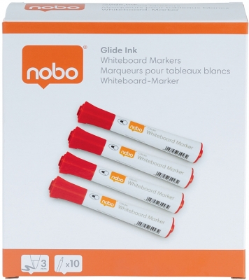 Marker pentru table si flipcharturi, varf rotund 3 mm, standard, 10 buc/cutie, rosu NOBO
