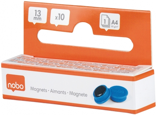 Magneti pentru table diametru 13 mm, sustin 1 coala, 10 buc/set, albastru NOBO
