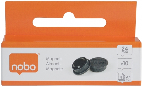 Magneti pentru table, diametru 24 mm, sustin 4 coli, 10 buc/set, negru NOBO