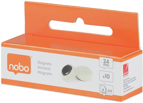 Magneti pentru table, diametru 24 mm, sustin 4 coli, 10 buc/set, alb NOBO