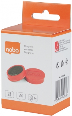 Magneti pentru table, diametru 38 mm, sustin 20 coli, 10 buc/set, rosu NOBO