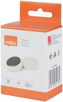 Magneti pentru table, diametru 38 mm, sustin 20 coli, 10 buc/set, alb NOBO