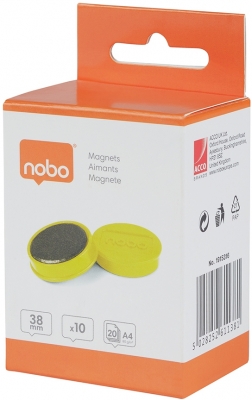 Magneti pentru table, diametru 38 mm, sustin 20 coli, 10 buc/set, galben NOBO