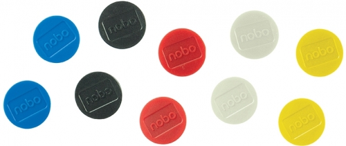 Magneti pentru table, diametru 38 mm, sustin 20 coli, 10 buc/set, diverse culori NOBO