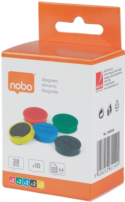 Magneti pentru table, diametru 38 mm, sustin 20 coli, 10 buc/set, diverse culori NOBO