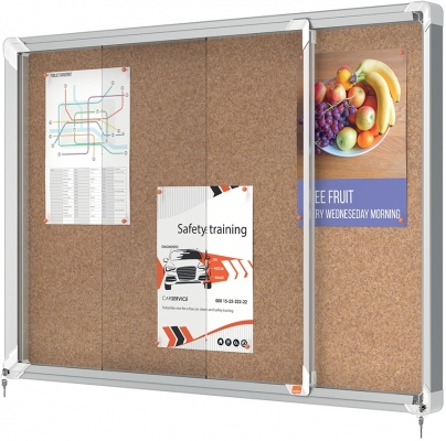 Avizier Premium Plus, interior, pluta, 8X A4, geam glisant si cheie, natur NOBO