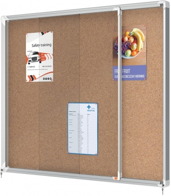 Avizier Premium Plus, interior, pluta, 15X A4, geam glisant si cheie, natur NOBO