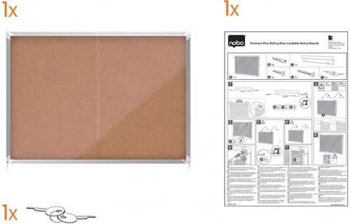 Avizier Premium Plus, interior, pluta, 15X A4, geam glisant si cheie, natur NOBO