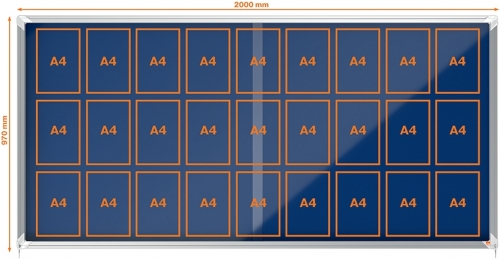 Avizier Premium Plus, interior, material textil, 27x A4, geam glisant si cheie, albastru NOBO