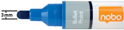 Marker pentru table si flipcharturi, cerneala lichida, varf rotund 3 mm, standard, 10 buc/cutie, albastru NOBO
