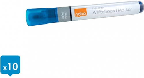 Marker pentru table si flipcharturi, cerneala lichida, varf rotund 3 mm, standard, 10 buc/cutie, albastru NOBO