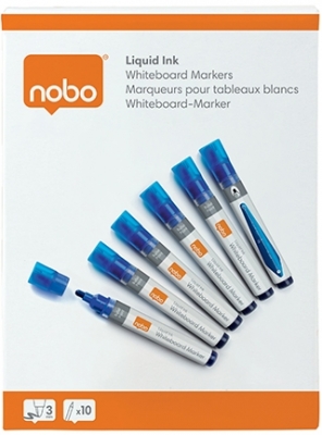 Marker pentru table si flipcharturi, cerneala lichida, varf rotund 3 mm, standard, 10 buc/cutie, albastru NOBO