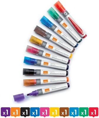 Marker pentru table si flipcharturi, cerneala lichida, varf rotund 3 mm, standard, 10 buc/cutie, diverse culori NOBO
