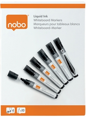 Marker pentru table si flipcharturi, cerneala lichida, varf tip dalta 5-12 mm, standard, 10 buc/cutie, negru NOBO