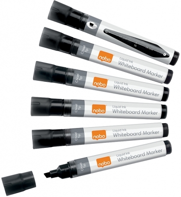 Marker pentru table si flipcharturi, cerneala lichida, varf tip dalta 5-12 mm, standard, 10 buc/cutie, negru NOBO