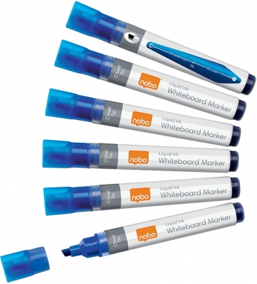 Marker pentru table si flipcharturi, cerneala lichida, varf tip dalta 5-12 mm, standard, 10 buc/cutie, albastru NOBO