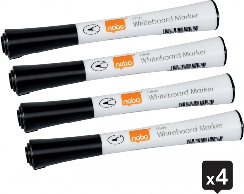 Marker pentru table si flipcharturi, varf subtire rotund 1.5 mm, standard, blister, 4 buc/set, negru NOBO