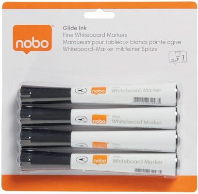 Marker pentru table si flipcharturi, varf subtire rotund 1.5 mm, standard, blister, 4 buc/set, negru NOBO