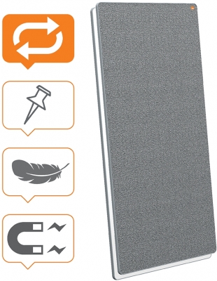 Tabla mobila Move & Meet, 180x90 cm, cu doua fete, material textil si magnetica, rama gri, alb-gri NOBO