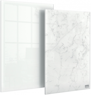 Tabla de sticla alb si marmorat pentru birou, Impression pro, 23x15 cm, include 2 markere, 2 buc/set, Nobo